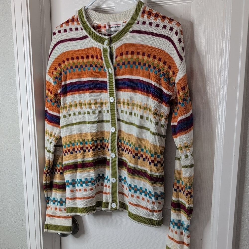 Talbots Colorful Patterned Button-Up Cardigan - image 3